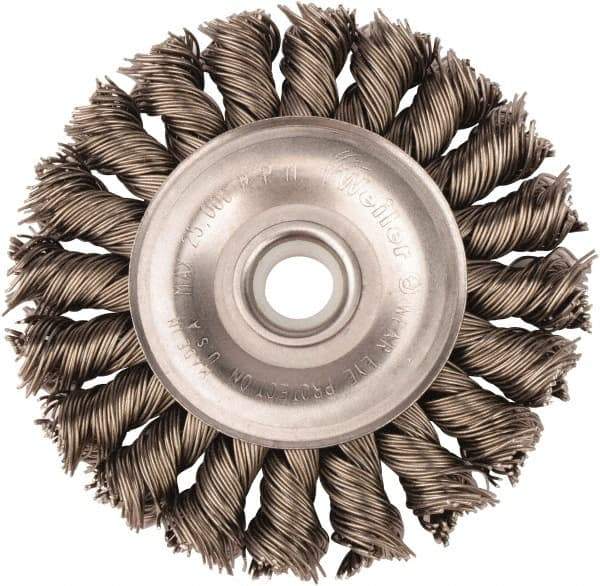 Weiler - 3" OD, 1/2" Arbor Hole, Knotted Steel Wheel Brush - 3/8" Face Width, 5/8" Trim Length, 0.02" Filament Diam, 25,000 RPM - USA Tool & Supply