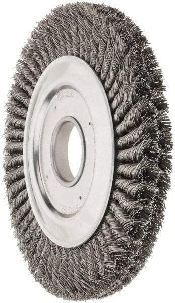 Weiler - 10" OD, 2" Arbor Hole, Knotted Steel Wheel Brush - 1-1/4" Face Width, 1-3/4" Trim Length, 0.023" Filament Diam, 4,500 RPM - USA Tool & Supply