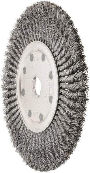 Weiler - 12" OD, 1-1/4" Arbor Hole, Knotted Steel Wheel Brush - 5/8" Face Width, 2-1/4" Trim Length, 0.02" Filament Diam, 4,500 RPM - USA Tool & Supply