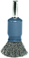 Weiler - 1/2" Brush Diam, Crimped, End Brush - 1/4" Diam Shank, 25,000 Max RPM - USA Tool & Supply