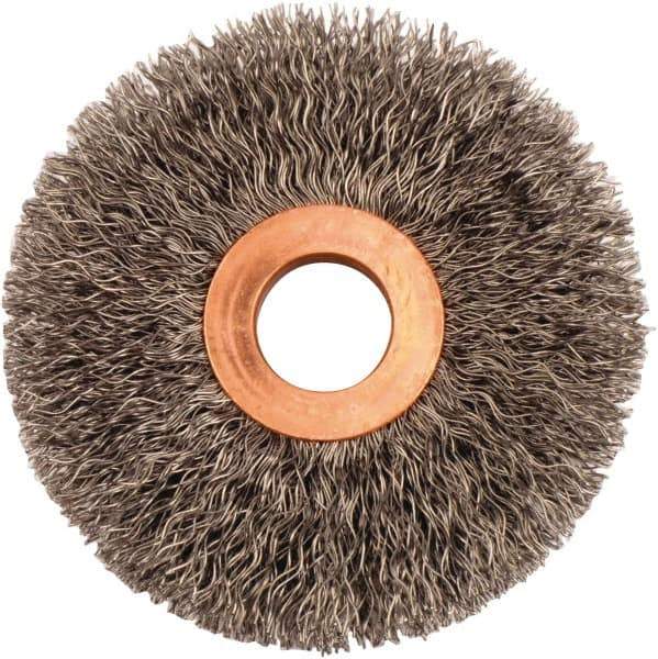 Weiler - 3" OD, 5/8" Arbor Hole, Crimped Steel Wheel Brush - 5/8" Face Width, 15/16" Trim Length, 0.0118" Filament Diam, 20,000 RPM - USA Tool & Supply