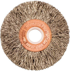 Weiler - 2" OD, 1/2" Arbor Hole, Crimped Stainless Steel Wheel Brush - 3/8" Face Width, 1/2" Trim Length, 0.0118" Filament Diam, 20,000 RPM - USA Tool & Supply