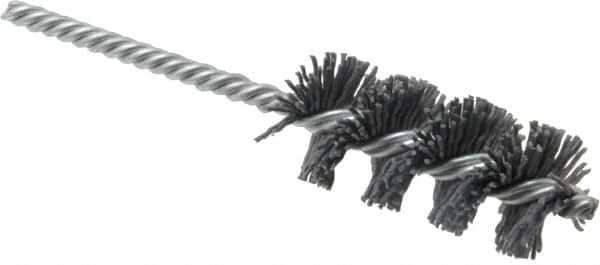 Weiler - 1-1/8" Diam Helical Nylon Tube Brush - Single Spiral, 0.035" Filament Diam, 2-1/2" Brush Length, 5-1/2" OAL, 1/4" Diam Shank - USA Tool & Supply