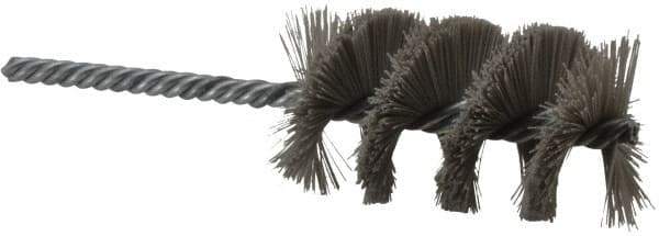 Weiler - 1-1/2" Diam Helical Nylon Tube Brush - Single Spiral, 0.012" Filament Diam, 2-1/2" Brush Length, 5-1/2" OAL, 1/4" Diam Shank - USA Tool & Supply