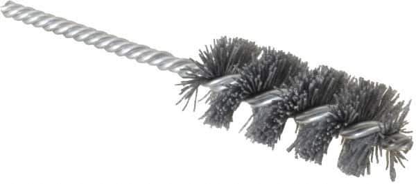 Weiler - 1-1/8" Diam Helical Nylon Tube Brush - Single Spiral, 0.022" Filament Diam, 2-1/2" Brush Length, 5-1/2" OAL, 1/4" Diam Shank - USA Tool & Supply