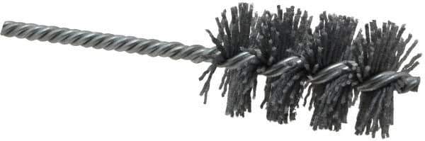 Weiler - 1-1/2" Diam Helical Nylon Tube Brush - Single Spiral, 0.04" Filament Diam, 2-1/2" Brush Length, 5-1/2" OAL, 1/4" Diam Shank - USA Tool & Supply