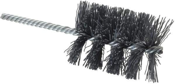 Weiler - 2" Diam Helical Nylon Tube Brush - Single Spiral, 0.022" Filament Diam, 2-1/2" Brush Length, 5-1/2" OAL, 1/4" Diam Shank - USA Tool & Supply