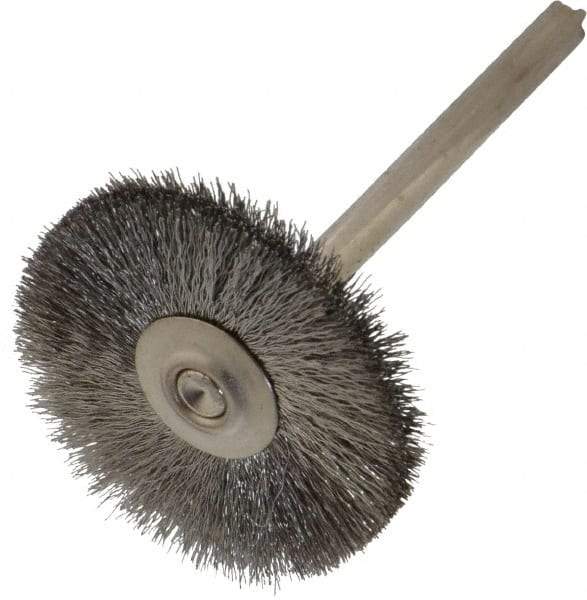Weiler - 1" OD, 1/8" Shank Diam, Crimped Stainless Steel Wheel Brush - 5/16" Trim Length, 0.003" Filament Diam, 37,000 RPM - USA Tool & Supply