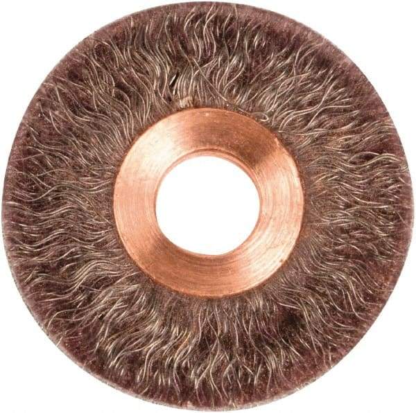 Weiler - 2" OD, 1/2" Arbor Hole, Crimped Steel Wheel Brush - 1/4" Face Width, 1/2" Trim Length, 0.0104" Filament Diam, 20,000 RPM - USA Tool & Supply