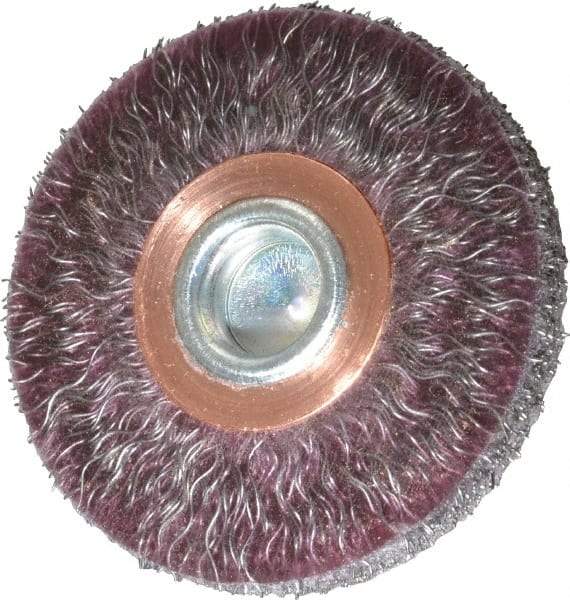 Weiler - 2" OD, 1/4" Shank Diam, Crimped Steel Wheel Brush - 1/4" Face Width, 1/2" Trim Length, 0.0118" Filament Diam, 20,000 RPM - USA Tool & Supply