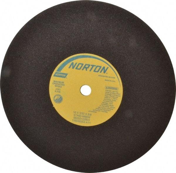 Norton - 10" 24 Grit Silicon Carbide Cutoff Wheel - 3/32" Thick, 5/8" Arbor, 6,110 Max RPM, Use with Stationary Tools - USA Tool & Supply
