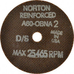 Norton - 3" 60 Grit Aluminum Oxide Cutoff Wheel - 0.06" Thick, 3/8" Arbor, 25,465 Max RPM, Use with Die Grinders - USA Tool & Supply
