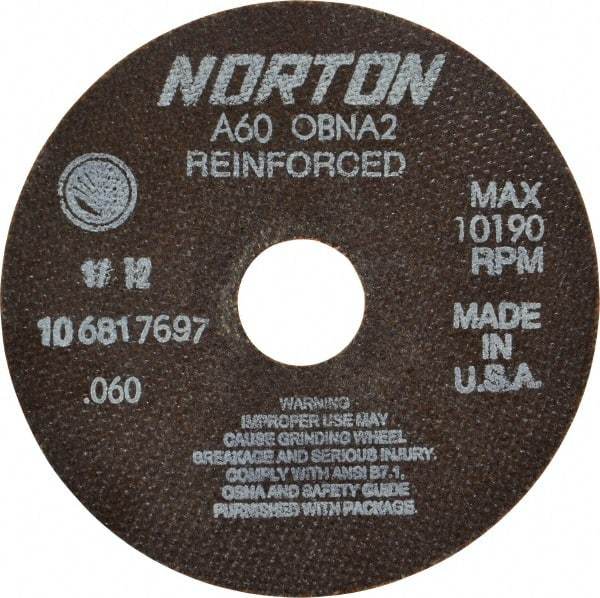 Norton - 6" 60 Grit Aluminum Oxide Cutoff Wheel - 0.06" Thick, 1-1/4" Arbor, 10,190 Max RPM, Use with Circular Saws - USA Tool & Supply