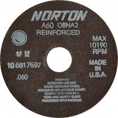 Norton - 6" 60 Grit Aluminum Oxide Cutoff Wheel - 0.06" Thick, 1-1/4" Arbor, 10,190 Max RPM, Use with Circular Saws - USA Tool & Supply
