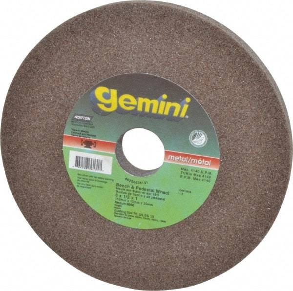 Norton - 60/80 Grit Aluminum Oxide Bench & Pedestal Grinding Wheel - 6" Diam x 1" Hole x 1/2" Thick, 6210 Max RPM, Medium Grade - USA Tool & Supply