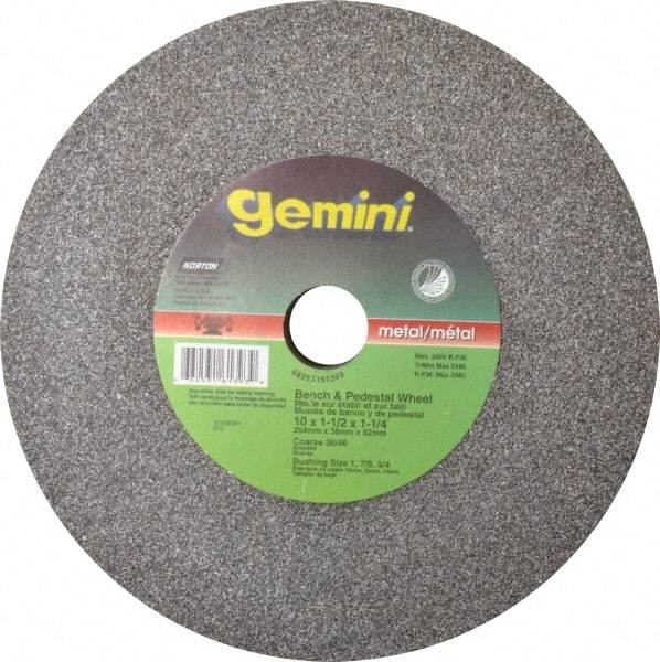 Norton - 36 Grit Aluminum Oxide Bench & Pedestal Grinding Wheel - 10" Diam x 1-1/4" Hole x 1-1/2" Thick, 2485 Max RPM, Very Coarse/Coarse Grade - USA Tool & Supply