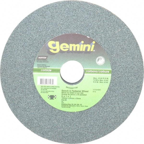 Norton - 80 Grit Silicon Carbide Bench & Pedestal Grinding Wheel - 6" Diam x 1" Hole x 1" Thick, 4140 Max RPM, Medium Grade - USA Tool & Supply