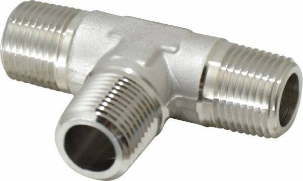 Made in USA - 3/8" Grade 316 Stainless Steel Pipe Tee - MNPTF x MNPTF x MNPTF End Connections - USA Tool & Supply