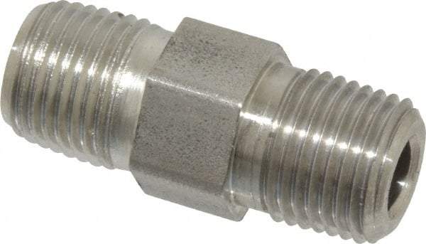 Made in USA - 1/8" Grade 316 Stainless Steel Pipe Hex Nipple - MNPTF x MNPTF End Connections - USA Tool & Supply