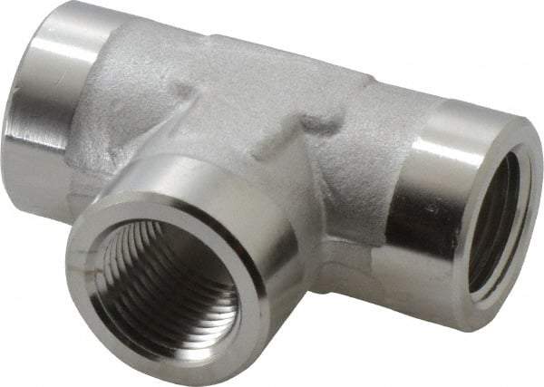 Made in USA - 3/8" Grade 316 Stainless Steel Pipe Tee - FNPTF x FNPTF x FNPTF End Connections - USA Tool & Supply