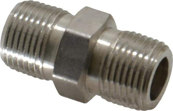 Made in USA - 3/8" Grade 316 Stainless Steel Pipe Hex Nipple - MNPTF x MNPTF End Connections - USA Tool & Supply