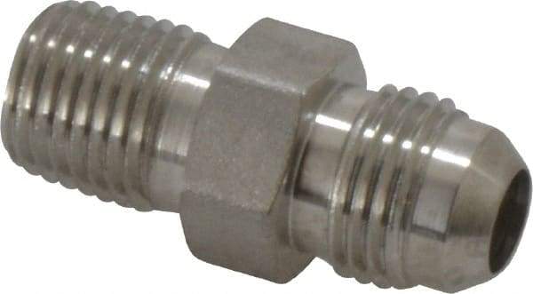 Made in USA - 3/8" Tube OD, 37° Stainless Steel Flared Tube Male Connector - 1/4-18 NPTF, Flare x MNPTF Ends - USA Tool & Supply