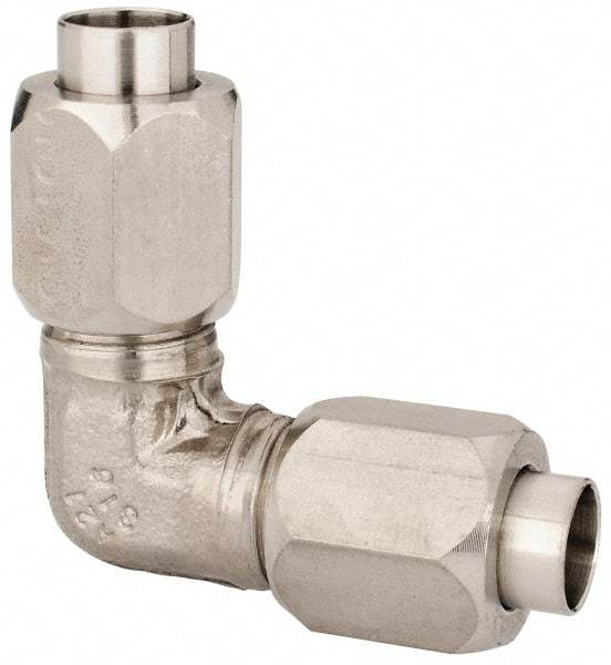 Made in USA - 3/8" Tube OD, 37° Stainless Steel Flared Tube Union Elbow - Flare x Flare Ends - USA Tool & Supply