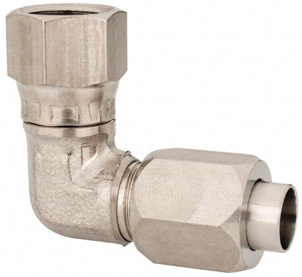 Made in USA - 3/8" Tube OD, 37° Stainless Steel Flared Tube Male Elbow - 9/16-18 UNF, Flared to Female JIC Swivel, 90° Ends - USA Tool & Supply