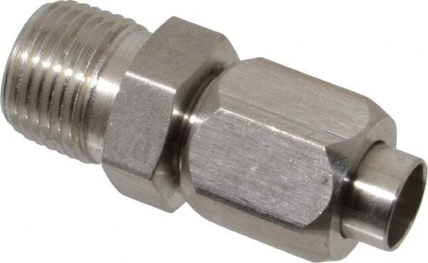 Made in USA - 3/8" Tube OD, 37° Stainless Steel Flared Tube Male Connector - 3/8-18 NPTF, Flare x MNPTF Ends - USA Tool & Supply