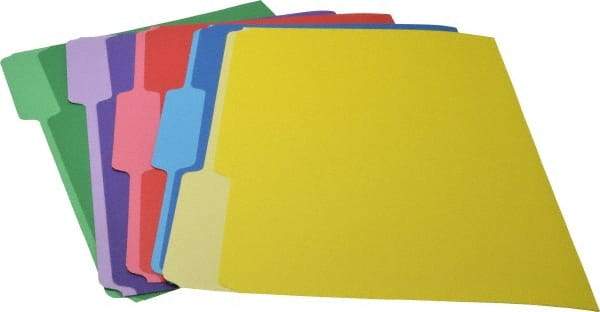 UNIVERSAL - 9-1/2 x 11-3/4", Letter Size, Blue, Green, Red, Yellow & Violet, Colored Folders with Single-Ply Tabs - 11 Point Stock, 1/3 Tab Cut Location - USA Tool & Supply