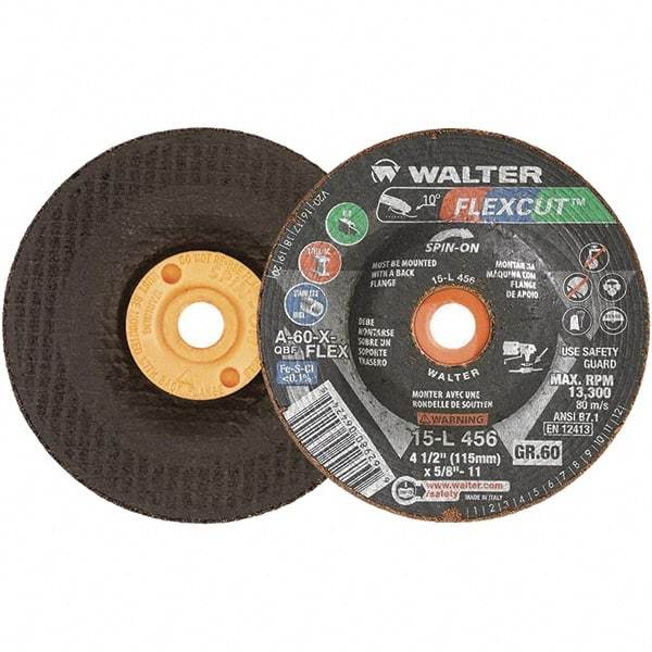 WALTER Surface Technologies - 4-1/2" Diam x 5/8" Hole, 60 Grit Surface Grinding Wheel - Aluminum Oxide, Medium Grade, 13,300 Max RPM - USA Tool & Supply