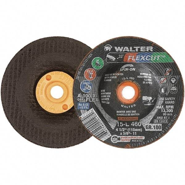 WALTER Surface Technologies - 4-1/2" Diam x 5/8" Hole, 100 Grit Surface Grinding Wheel - Aluminum Oxide, Fine Grade, 13,300 Max RPM - USA Tool & Supply