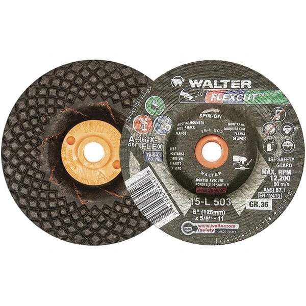 WALTER Surface Technologies - 5" Diam x 5/8" Hole, 36 Grit Surface Grinding Wheel - Aluminum Oxide, Very Coarse Grade, 12,200 Max RPM - USA Tool & Supply