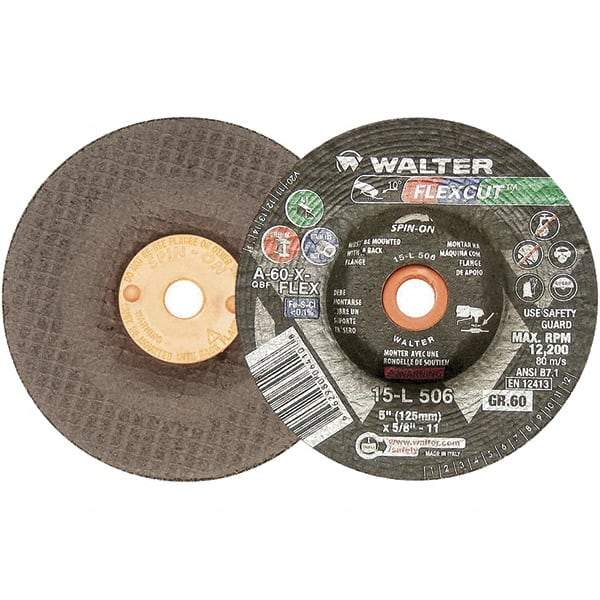 WALTER Surface Technologies - 5" Diam x 5/8" Hole, 60 Grit Surface Grinding Wheel - Aluminum Oxide, Medium Grade, 12,200 Max RPM - USA Tool & Supply