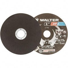 WALTER Surface Technologies - 5" 46 Grit Aluminum Oxide Cutoff Wheel - 1/16" Thick, 7/8" Arbor, 12,200 Max RPM, Use with Angle Grinders - USA Tool & Supply