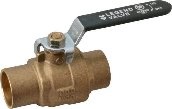 Legend Valve - 1" Pipe, Full Port, Brass Full Port Ball Valve - Bi-Directional, Sweat Ends, Quarter Turn Handle, 600 WOG, 150 WSP - USA Tool & Supply