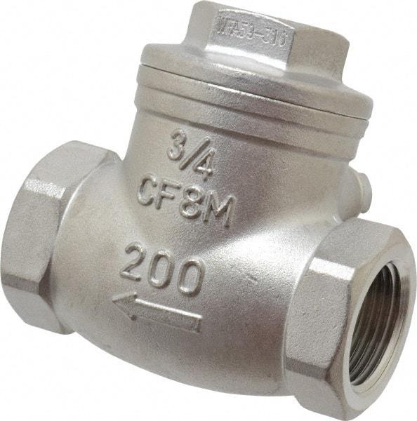 Sharpe Valves - 3/4" Stainless Steel Check Valve - FNPT x FNPT, 200 WOG - USA Tool & Supply