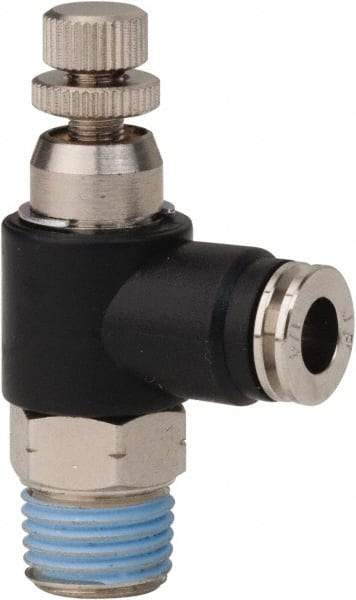 PRO-SOURCE - 1/4" Male NPT x 1/4" Tube OD Compact Banjo Valve - 0 to 113.76 psi & Techno Polymer, Brass, Steel Material - USA Tool & Supply
