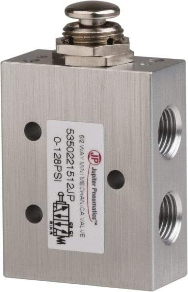 PRO-SOURCE - 1/8" NPT 5-Way, 2 Position Mini Mechanical Valve - 0.34 CV Rate, 9 CFM, 127.98 Max psi, Palm Button/Spring Actuator - USA Tool & Supply