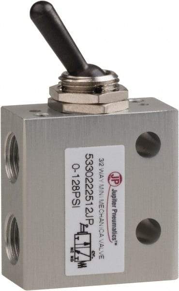 PRO-SOURCE - 1/8" NPT 3 Way, 2 Position Mini Mechanical Valve - 0.298 CV Rate, 7 CFM, 127.98 Max psi, Toggle/Manual Actuator - USA Tool & Supply