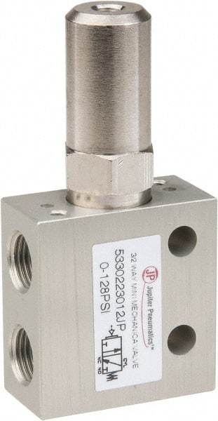 PRO-SOURCE - 1/8" NPT 3 Way, 2 Position Mini Mechanical Valve - 0.298 CV Rate, 7 CFM, 127.98 Max psi, Air Pilot/Spring Actuator - USA Tool & Supply