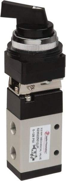 Value Collection - 1/8" NPT Mechanically Operated Air Valve - 3 Way, 2 Position, Long Selector/Manual, 0.76 CV Rate & 127.98 Max psi - USA Tool & Supply