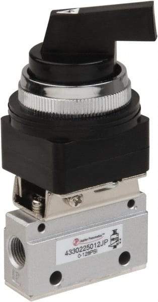 PRO-SOURCE - 1/8" NPT Mechanically Operated Air Valve - 3 Way, 2 Position, Long Selector/Manual, 0.1 CV Rate & 127.98 Max psi - USA Tool & Supply