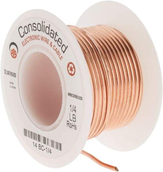 Made in USA - 14 AWG, 0.0641 Inch Diameter, 20 Ft., Solid, Grounding Wire - Copper, ASTM B3, QQ-W-343 Type S, RoHS Compliant - USA Tool & Supply