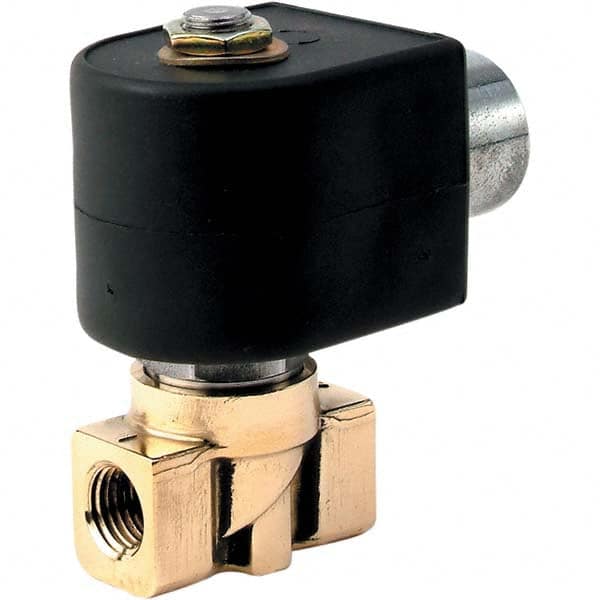 Parker - 24/60 VAC 1/4" NPT Port Brass Two-Way Direct Acting Solenoid Valve - USA Tool & Supply