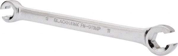 Blackhawk by Proto - 9 x 11mm, Full Polish, Open End Flare Nut Wrench - 6 Points, 6-5/16" OAL, Steel, Double End Head - USA Tool & Supply