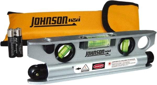 Johnson Level & Tool - 1 Beam 100' Max Range Torpedo Laser Level - Red Beam, 1/8" at 50' Accuracy, 7-1/2" Long x 2" Wide x 3/4" High, Battery Included - USA Tool & Supply