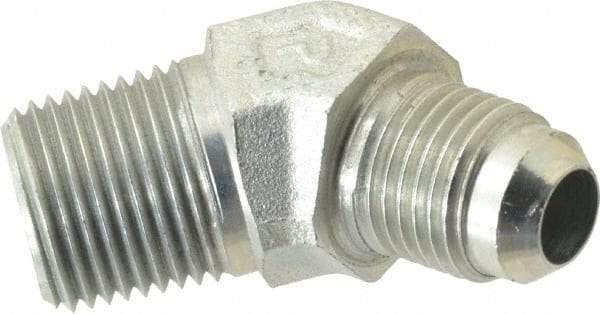 Parker - 3/8" Tube OD, 37° Steel Flared Tube Male 45° Elbow - 3/8 NPTF, Flare x MNPTF Ends - USA Tool & Supply