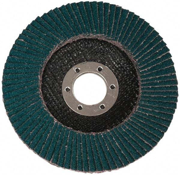 3M - 36 Grit, 4-1/2" Disc Diam, 7/8" Center Hole, Type 27 Zirconia Alumina Flap Disc - Cloth Backing, Arbor Attaching System, Coated - USA Tool & Supply