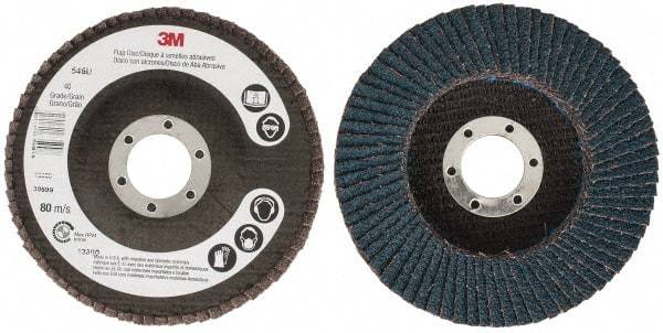 3M - 40 Grit, 4-1/2" Disc Diam, 7/8" Center Hole, Type 27 Zirconia Alumina Flap Disc - 13,300 Max RPM, Cloth Backing, Arbor Attaching System, Coated - USA Tool & Supply